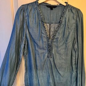 WHBM Ruffle Trim Denim Blouse